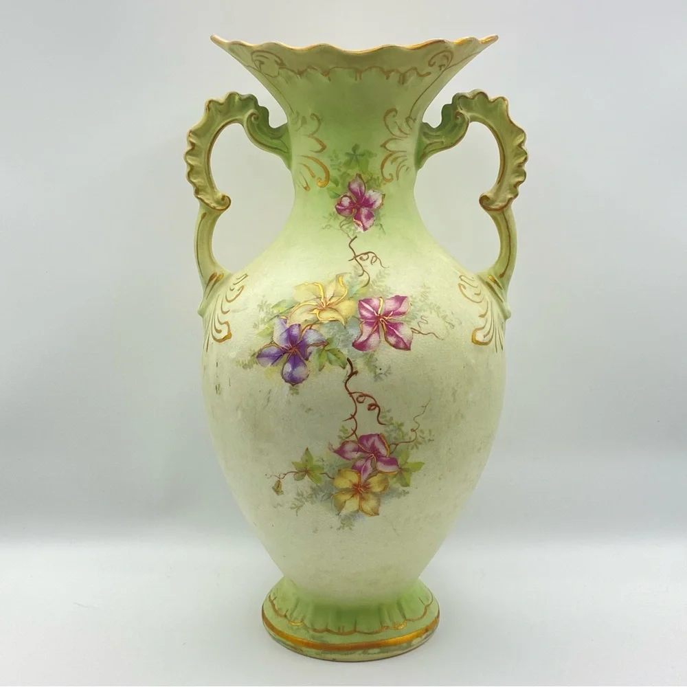 Antique Buffalo Pottery Porcelain Vase Early 1900’s Gilded Lily 10” Victorian